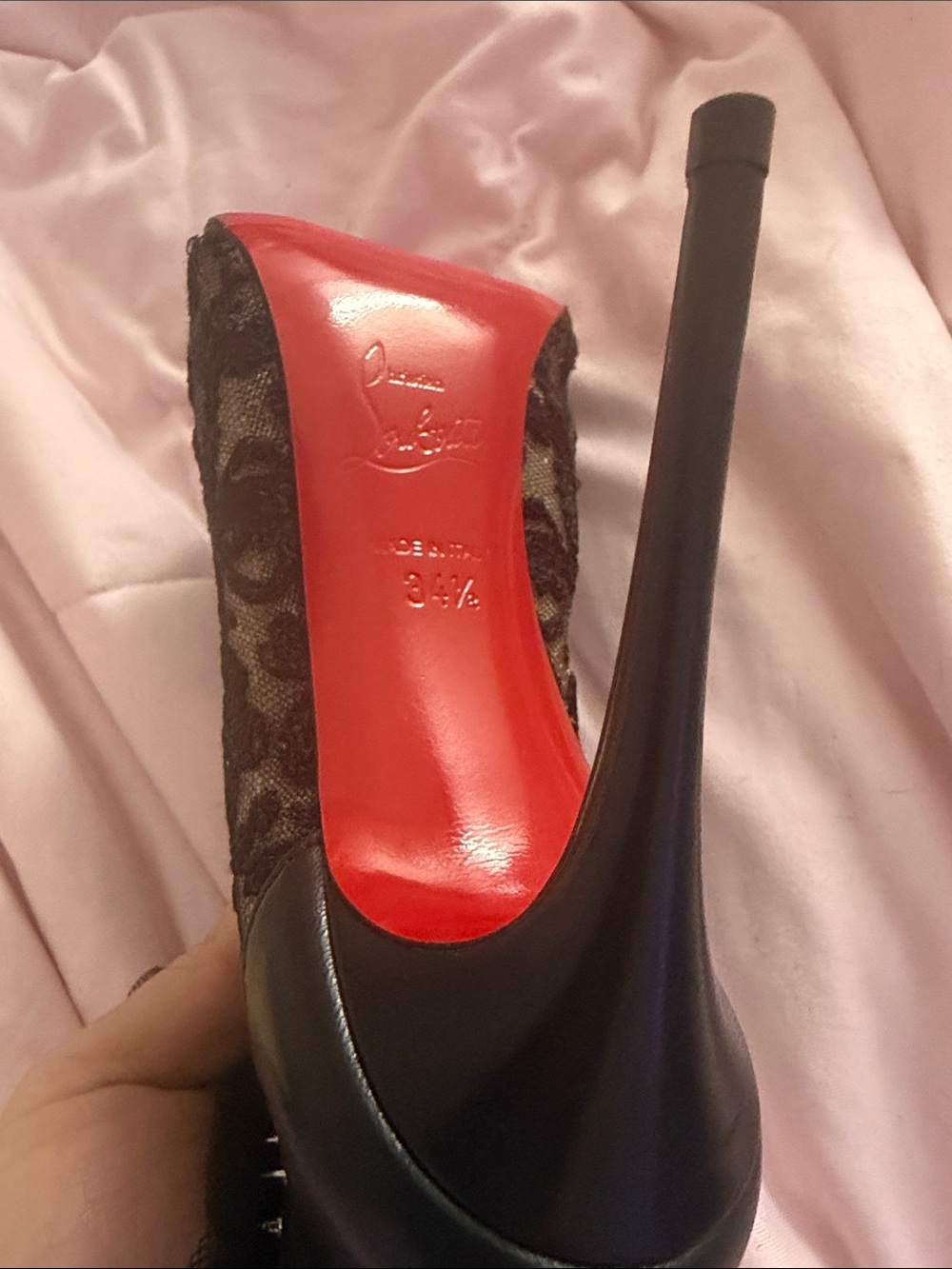 Christian Louboutin Black Lace Ankle Boots with Red Sole - Picture 6 of 7